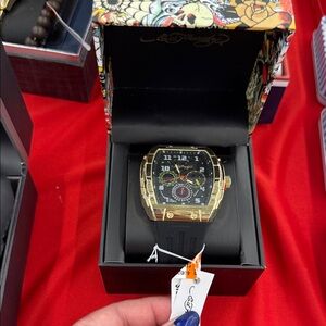 Gold and Black Watch with Floral Box